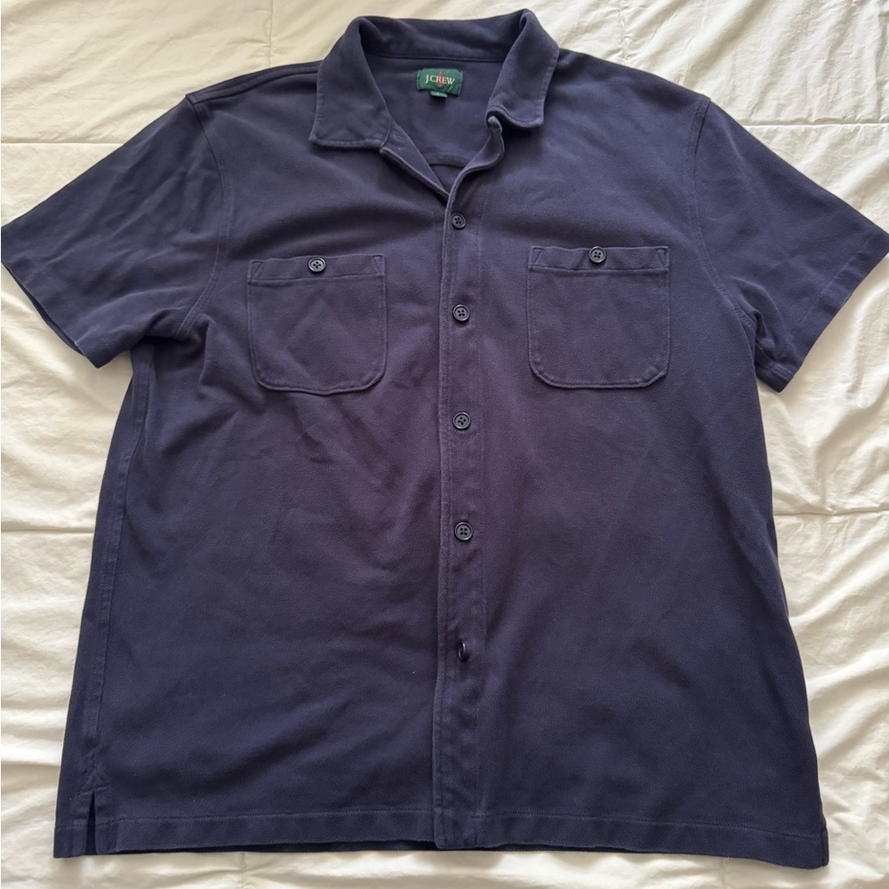 J. Crew Camp Collar Navy Blue Men's Shirt